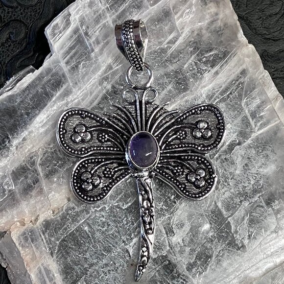 Amethyst Floral Dragonfly Pendant Stone Crystal Jewelry (65 48910) - Picture 6 of 7